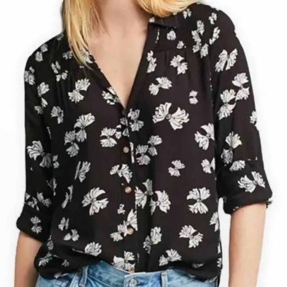 MAEVE Anthropologie rayon bow pattern high low hem blouse size 0